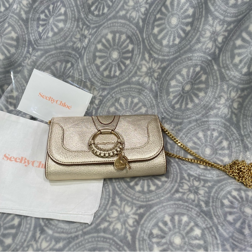 See By Chloe Gold Clutch with Elegant Chain New